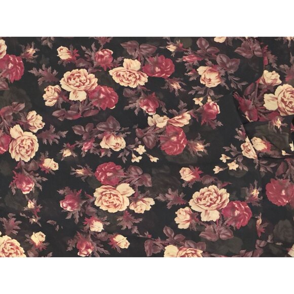 Express Floral Print Womens M Tiered Ruffle Skirt Black Red Polyester - Picture 2 of 6